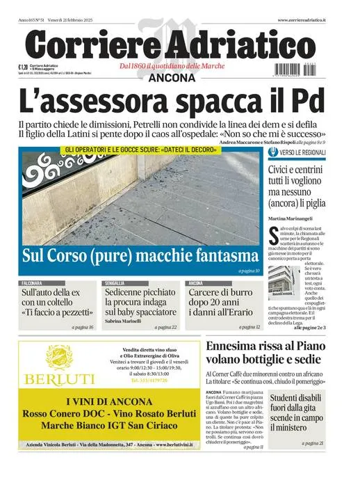 Prima-pagina-corriere adriatico-edizione-di-oggi-21-02-2025